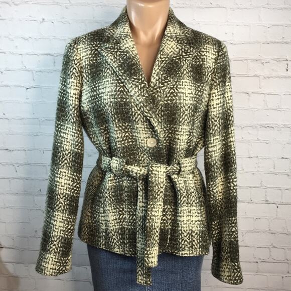 Signature by Larry Levine Green Tweed Plaid Blazer / Jacket Women's Size 10 - Picture 2 of 10
